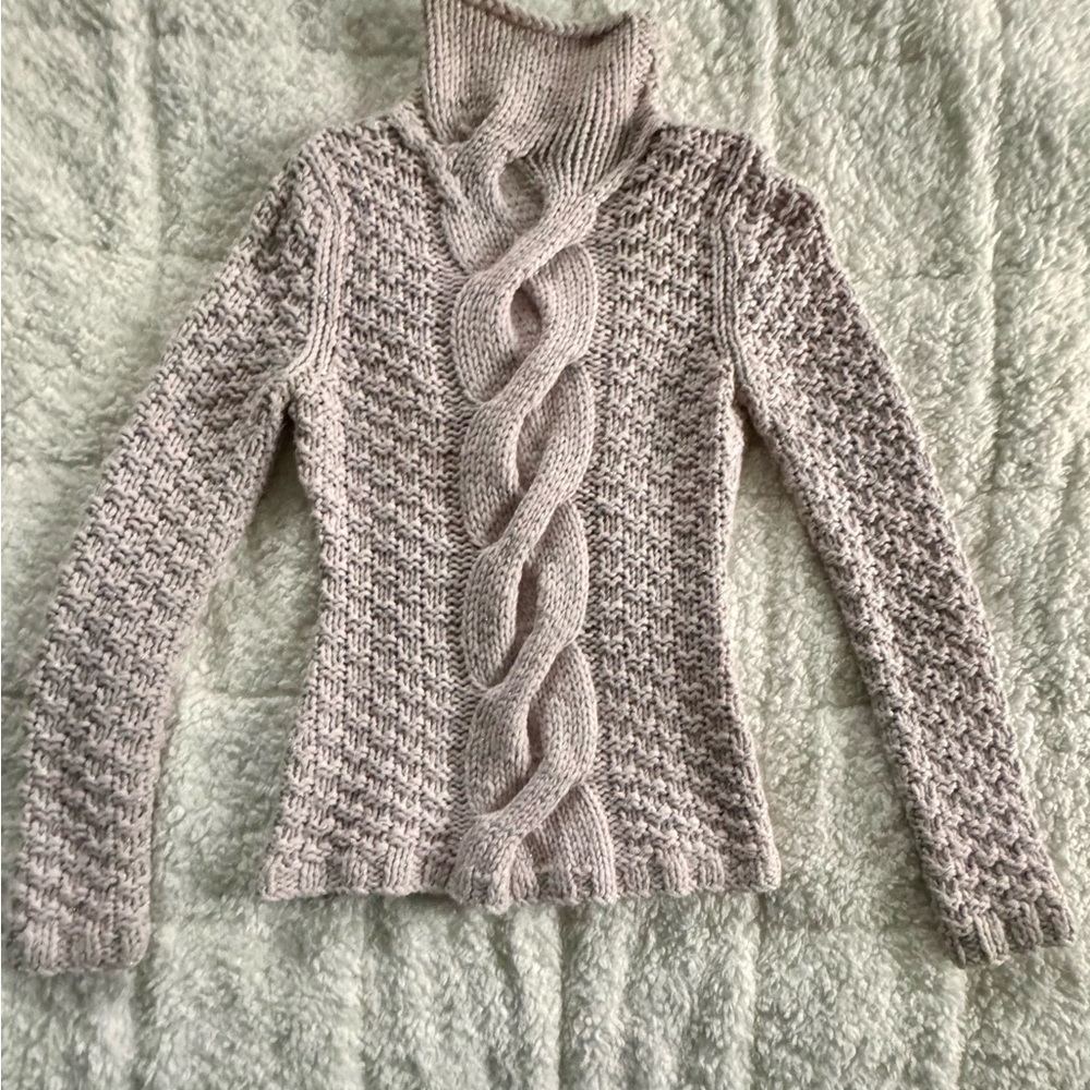Chunky Knit Cable Sweater - Cool Pink